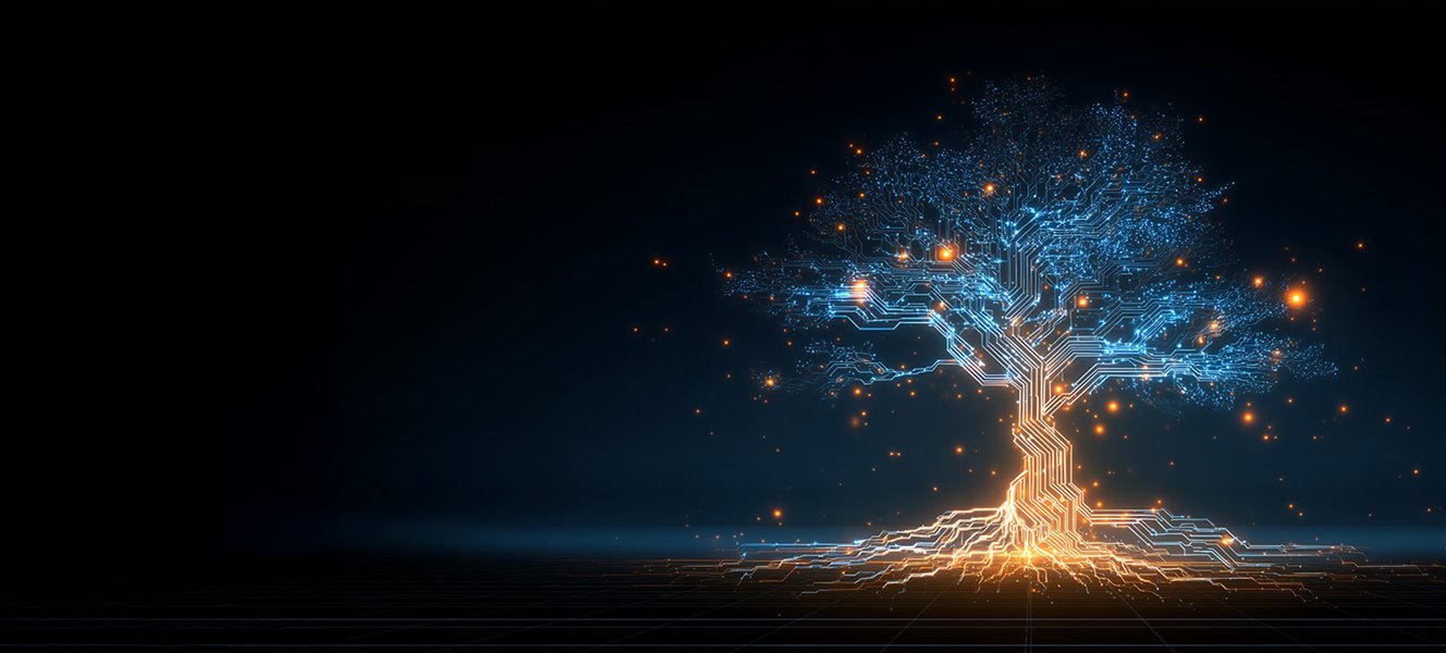 A virtual tree grows to depict the maturity of AI.