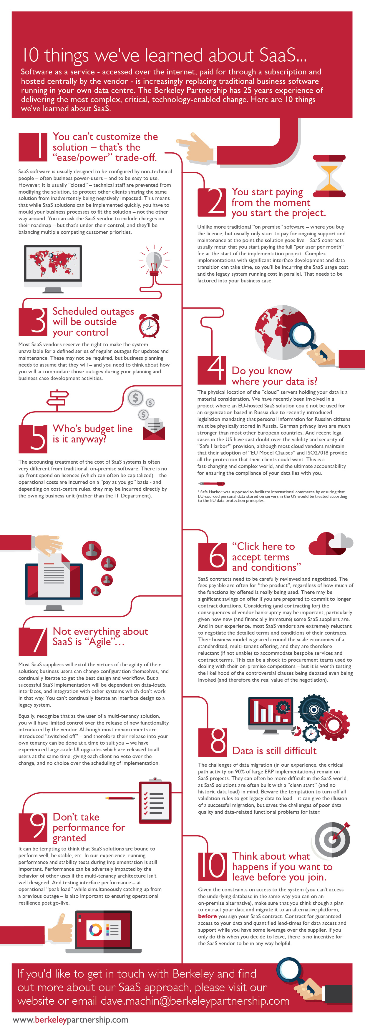 The Berkeley Partnership's graphic outlining the 10 key lessons from implementing Software as a Service (SaaS)